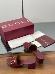 HIGH HEEL MULE 5.5 CM IN DARK RED CALFSKIN MIX FABRIC AND GOLD HARDWARE