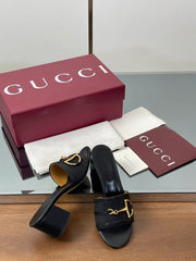 HIGH HEEL MULE 5.5 CM IN BLACK CALFSKIN MIX FABRIC AND GOLD HARDWARE