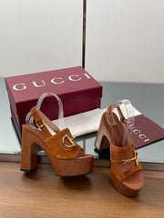 HIGH HEEL SANDALS 13 CM IN BROWN CALFSKIN MIX SUEDE GOLD HARDWARE