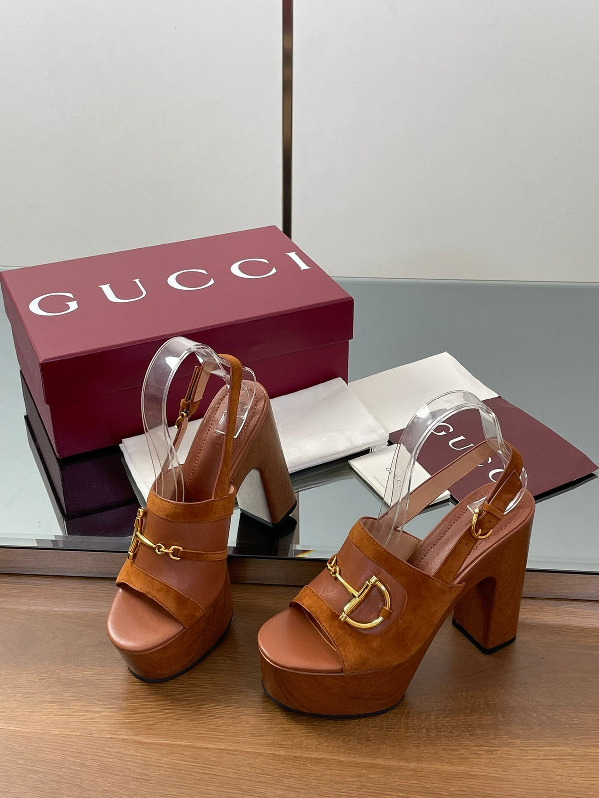 HIGH HEEL SANDALS 13 CM IN BROWN CALFSKIN MIX SUEDE GOLD HARDWARE