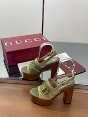 HIGH HEEL SANDALS 13 CM IN MOSS GREEN CALFSKIN MIX SUEDE GOLD HARDWARE