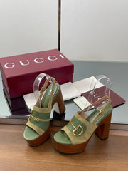 HIGH HEEL SANDALS 13 CM IN MOSS GREEN CALFSKIN MIX SUEDE GOLD HARDWARE