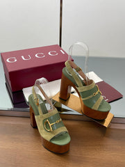 HIGH HEEL SANDALS 13 CM IN MOSS GREEN CALFSKIN MIX SUEDE GOLD HARDWARE