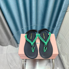 FLIP-FLOPS SANDAL BLACK SHEEPSKIN WITH BRIGHT BLUE STRAP