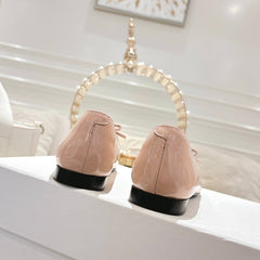 SUZY POINTY TOE BALLERINA IN BLUSH PINK PATENT CALFSKIN