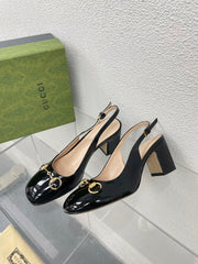 GG WOMEN'S HORSEBIT SLINGBACK 65MM IN BLACK CALFSKIN
