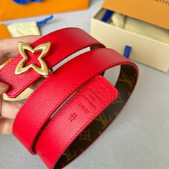 LV  MINI FLOWERGRAM 30MM REVERSIBLE BELT IN CHERRY RED CALFSKIN GOLD HARDWARE