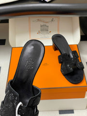 HM 25S ORAN HIGH‑HEEL SANDAL 50 MM IN BLACK LAMBSKIN WITH STONE DETAILS