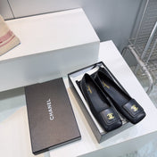 CHANEL 26S SQUARE-TOE BALLET FLATS IN BLACK LAMBSKIN