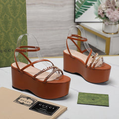 WEDGE PLATFORM IN CINNAMON BROWN SHEEPSKIN