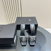 SL BABYLONE SLIDE PUMPS 115 BLACK CALFSKIN