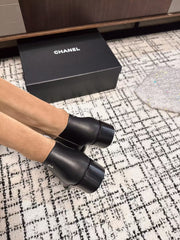 CC HIGH BOOTS IN TAN BROWN SUEDE MIX BLACK CALFSKIN