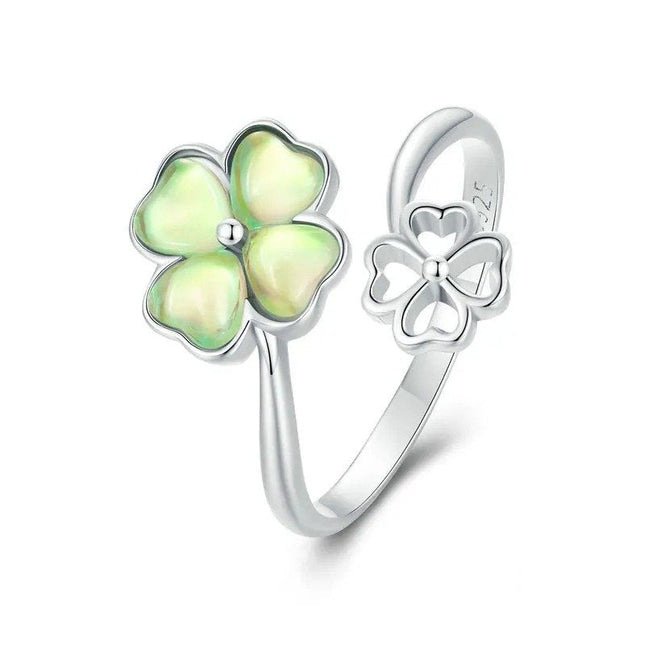 White Gold Plated Lucky Four-Leaf Clover Ring
